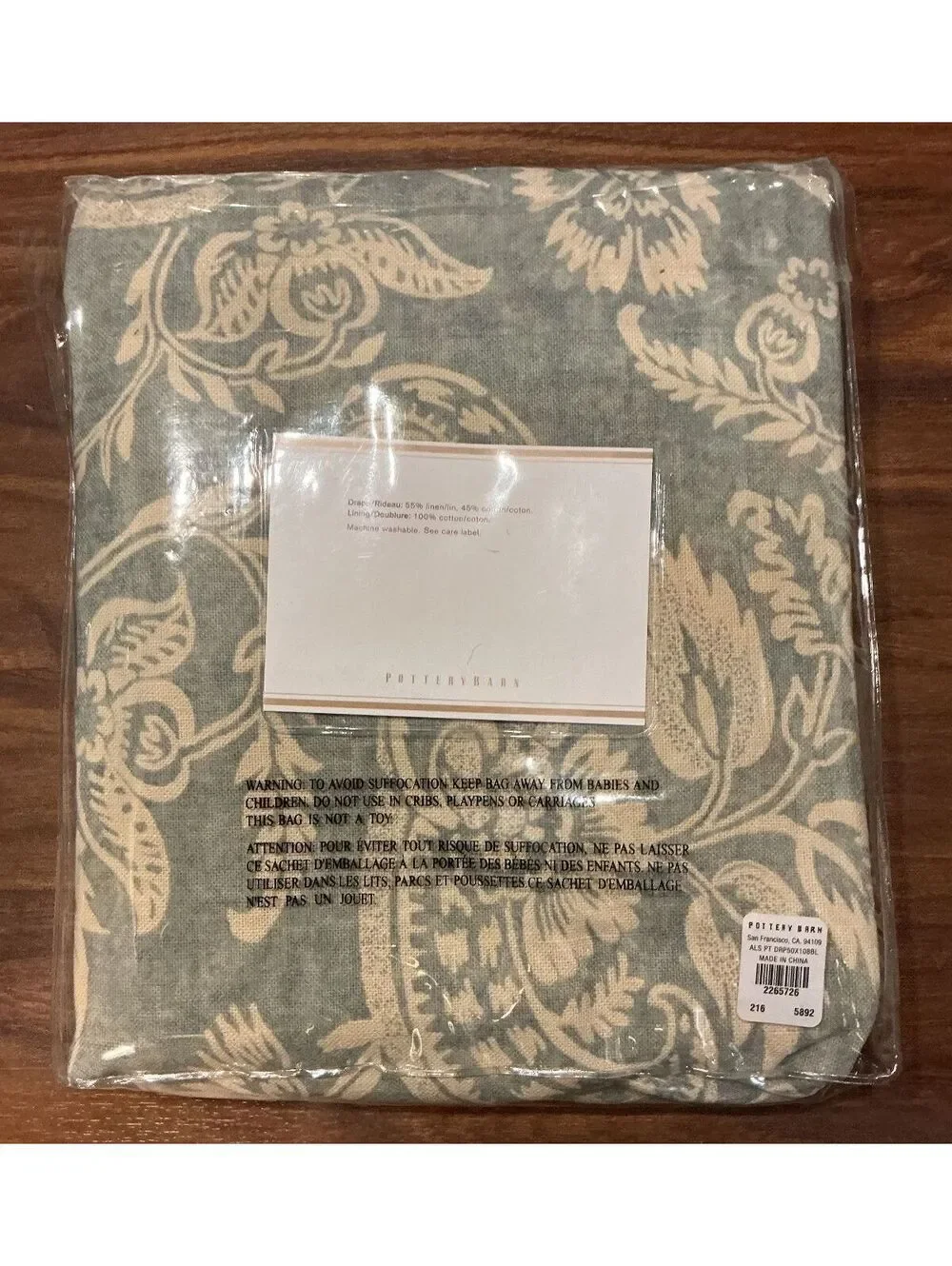 Pottery Barn Alessandra Floral Linen and Cotton Drape Pole Top 50 x 108 inches